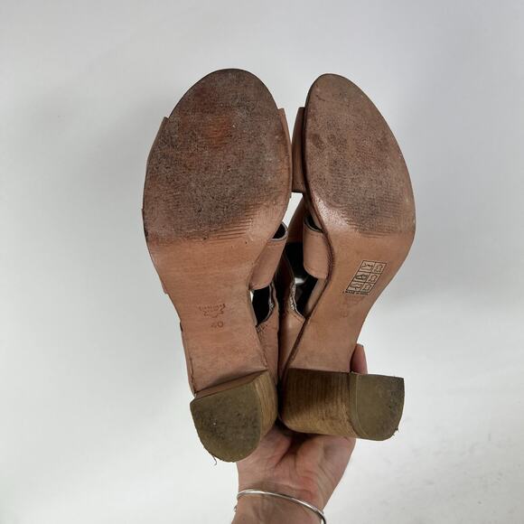 Free People Effie Sandals Womens 9 Brown Leather Block Heel Open Toe Preppy - Picture 8 of 10